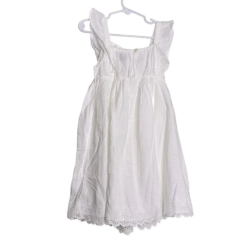 Old Navy White Floral Embroidered Kids Dress Ruffled Cotton Blend Sleeveless 5T